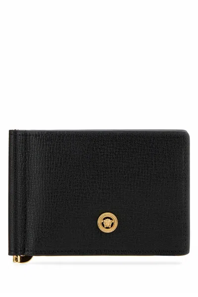 Versace Large Medusa Leather Wallet In Black