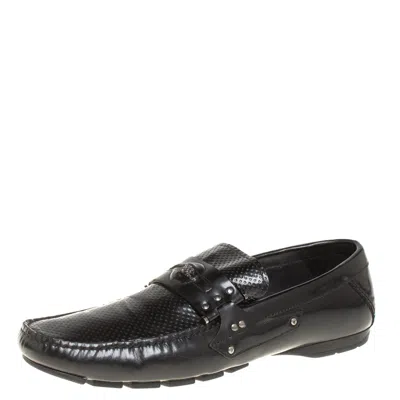 Versace Black Leather Medusa Detail Slip On Loafers