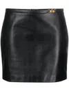 VERSACE BLACK LEATHER MEDUSA-EMBELLISHED MINISKIRT FOR WOMEN