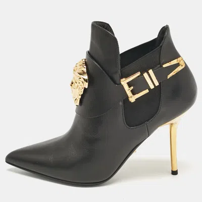 Versace Black Leather Medusa Head Ankle Booties
