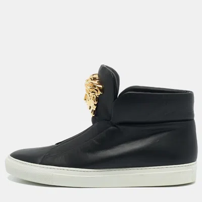 Pre-owned Versace Black Leather Medusa High Top Sneakers Size 40