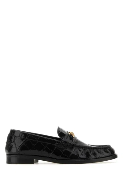 VERSACE BLACK LEATHER MEDUSA LOAFERS