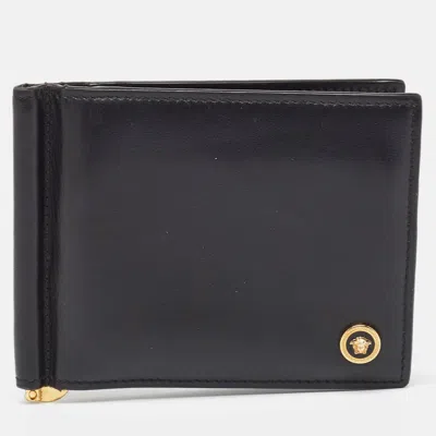 Pre-owned Versace Black Leather Medusa Money Clip Wallet