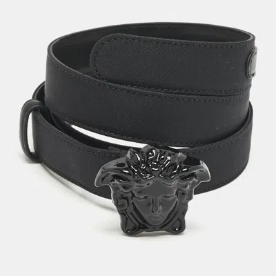 Pre-owned Versace Black Leather Medusa Slim Belt