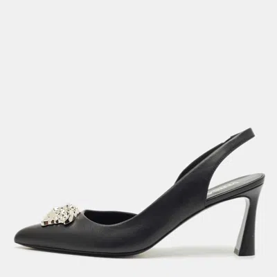 Pre-owned Versace Black Leather Medusa Slingback Pumps Size 39