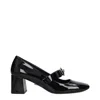 Versace Black Leather Mid Heel Pumps In Black