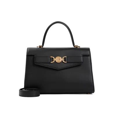 Versace Black Leather Mini Top Handle Handbag For Women