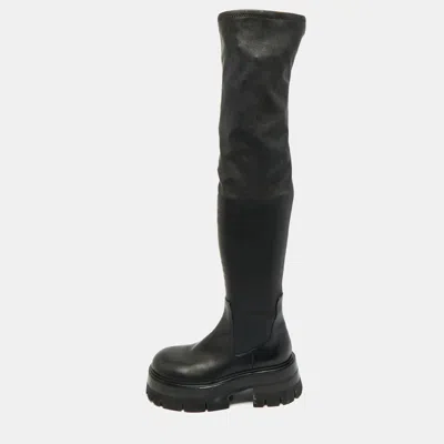 Pre-owned Versace Black Leather Over The Knee Boots Size 38.5