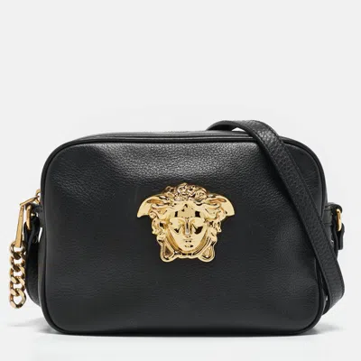 Pre-owned Versace Black Leather Palazzo Medusa Camera Crossbody Bag