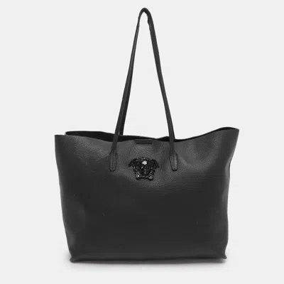 Versace Black Leather Palazzo Shopper Tote