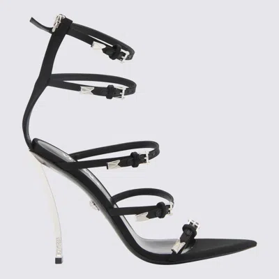 VERSACE BLACK LEATHER PIN-POINT SANDALS