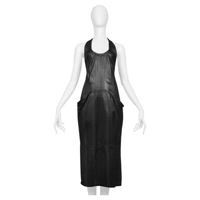 Pre-owned Versace Black Leather Pinstripe Tank Dress 1990s