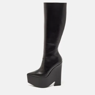 Versace Black Leather Platform Knee Length Boots In Multi