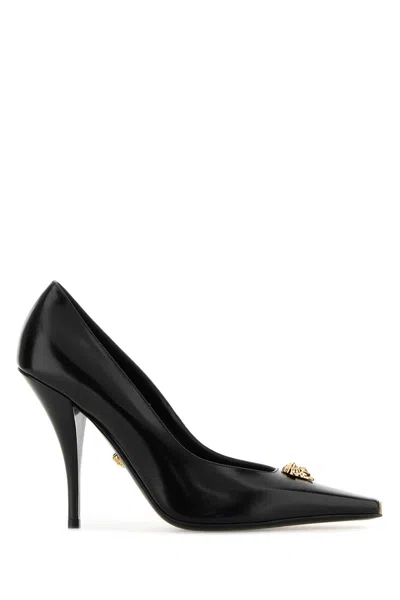 Versace Black Leather Pumps In Multi