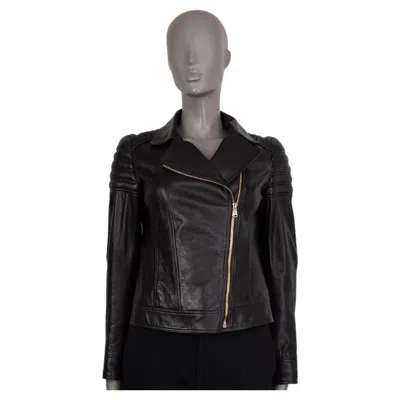 Pre-owned Versace Black Leather Quilted Details Biker Jacket 40 S
