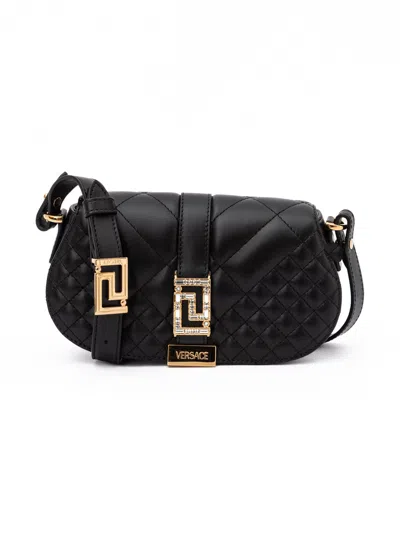 Versace Black Leather Quilted Shoulder Strap Women's Bag