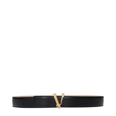 VERSACE VERSACE BLACK LEATHER REGULAR WOMEN'S BELT