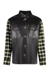 Versace Leather Shirt Checkered Sleeves In Black