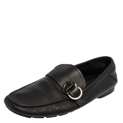 Versace Black Leather Slip On Loafers