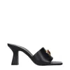 Versace Black Leather Stiletto Heels Sandals In Black