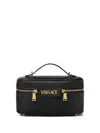Versace Logo Lettering Leather Vanity Bag In Black