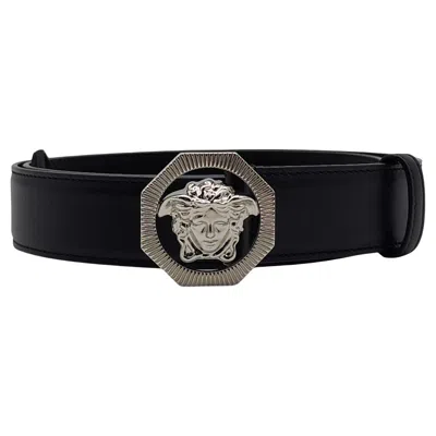 Pre-owned Versace Black Leather  Medusa Belt