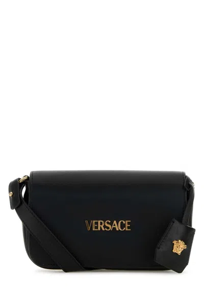 Versace Black Leather  Tag Crossbody Bag