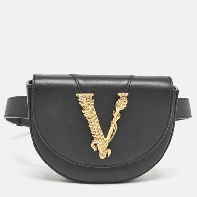 Pre-owned Versace Black Leather Virtus Convertible Belt Bag