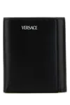 Versace Black Leather Wallet In Blackpalladium