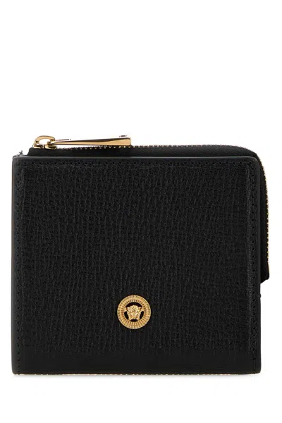 Versace Black Leather Wallet In Multi