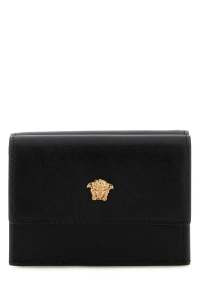 Versace Black Leather Wallet In Multi