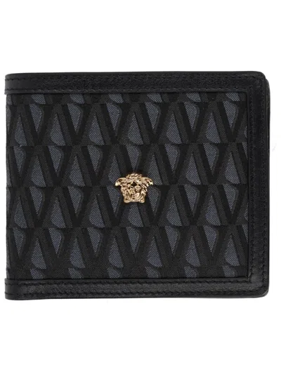 Versace Black Leather-trim Wallet