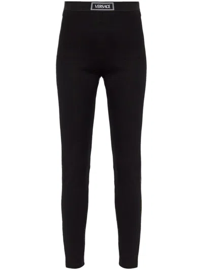 Versace Black Leggings With Elastic Waistband And Logo
