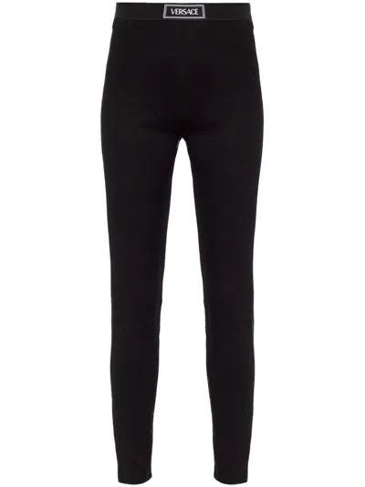 Versace Black Leggings With Elastic Waistband And Logo
