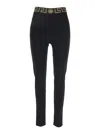 Versace Black Leggings With High Waist And Greca Motif On The Waist In Viscose Blend Stretch Woman