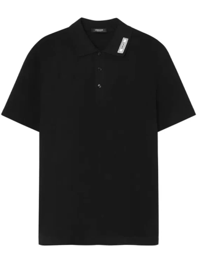 Versace Black Logo-applique Polo Shirt