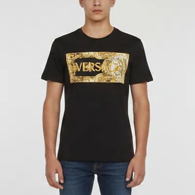 Pre-owned Versace Black Logo Embroidered Barocco Frame Patch T-shirt 14yrs