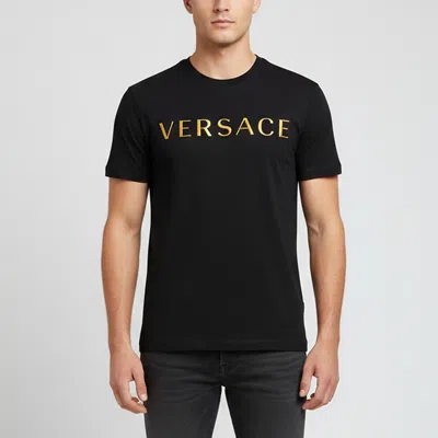 Pre-owned Versace Black Logo Embroidered Cotton Jersey Crewneck T-shirt S