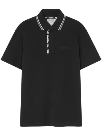 Versace Black Logo-embroidered Polo Shirt