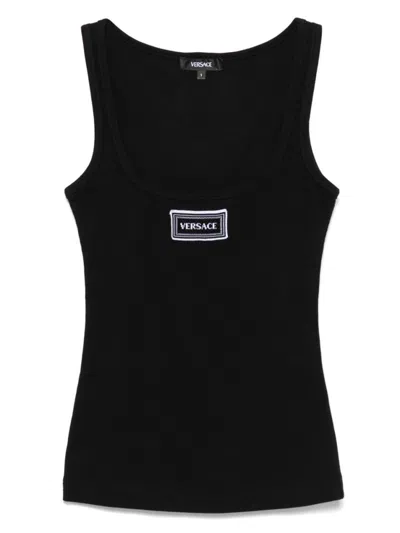 Versace Black Logo-embroidered Tank Top