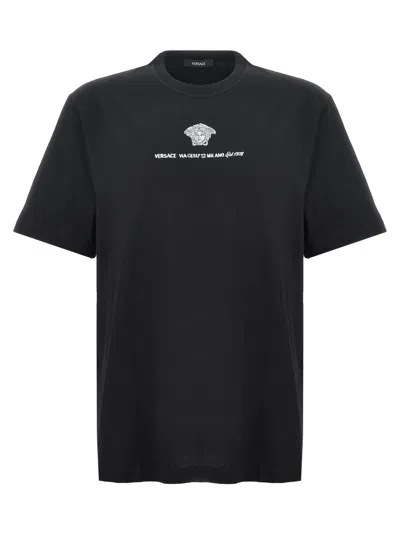 Versace Medusa Milano Embroidered T-shirt In Black