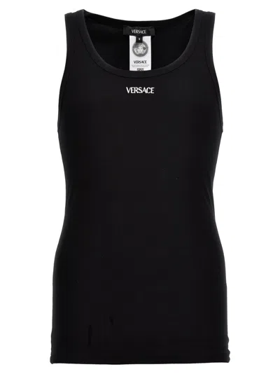 VERSACE MEN BLACK LOGO EMBROIDERY TANK TOP, XXL LUXURY T-SHIRTS FOR MEN DARVEYS