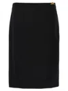 Versace Tailored Stretch Wool Midi Skirt With Logo Detail In Black