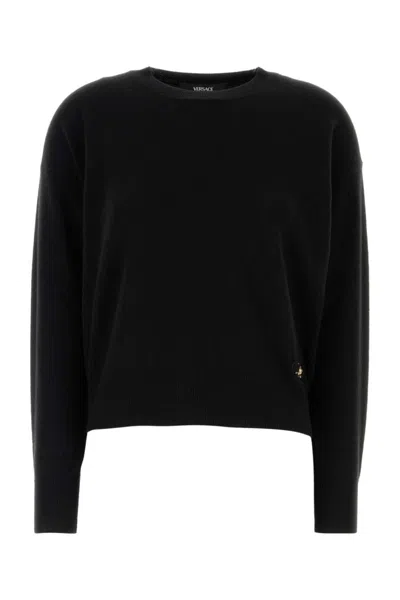 VERSACE BLACK LOGO-PLAQUE SWEATER