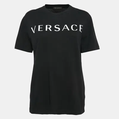Pre-owned Versace Black Logo Print Cotton T-shirt M