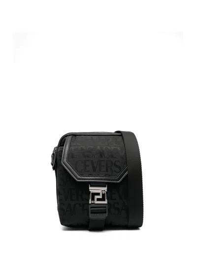 Versace Black Logo Print Messenger Handbag For Men