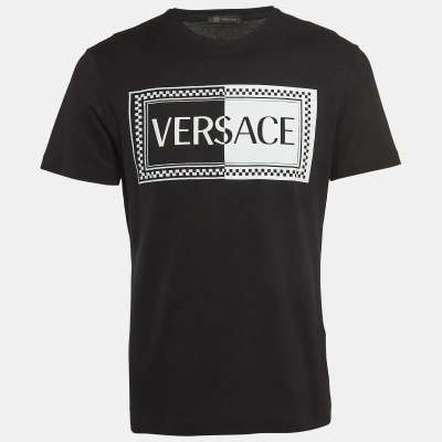 Pre-owned Versace Black Logo Printed And Embroidered Cotton Crew Neck T-shirt M