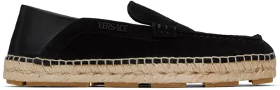 Versace Black Logo Suede Espadrilles In 1b000-black