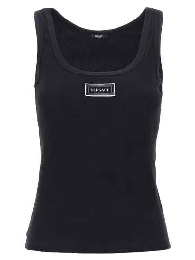 Versace Cotton Ribbed Scoop-neck Sleeveless Tank Top In Black