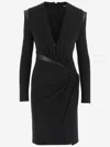 Versace Ruched Deep V-neck Mini Dress In Black